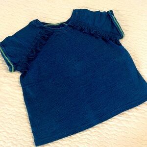 Tea Collection, Girls’ Blue Fringe T-Shirt, Size 7 (runs small)